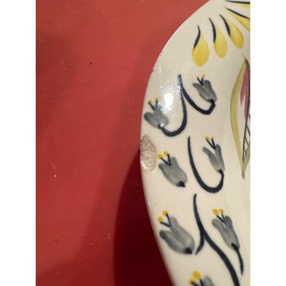 RED WING POTTERY tray small oblong PLATE RED GREY FLOWERS GREEN RED LEAVESF - Picture 5 of 5